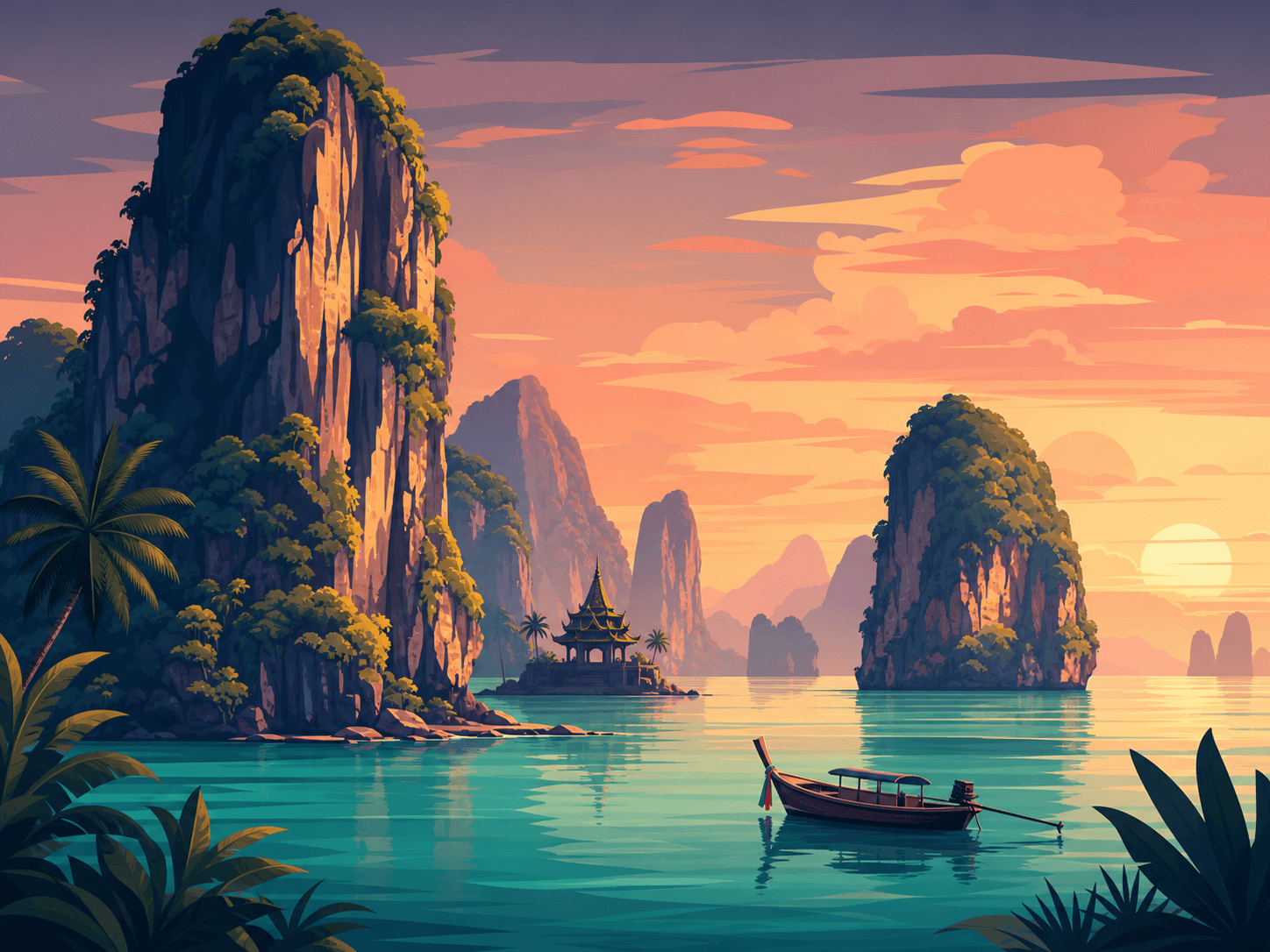 Thailand islands and a long-tail boat